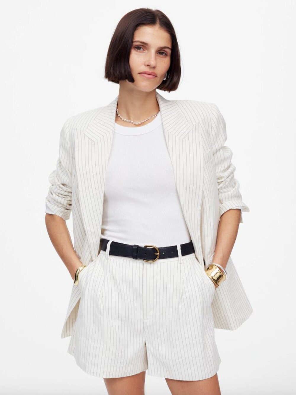MADEWELL Pleated Trouser Shorts in Pinstripe Linen Blend Size 6